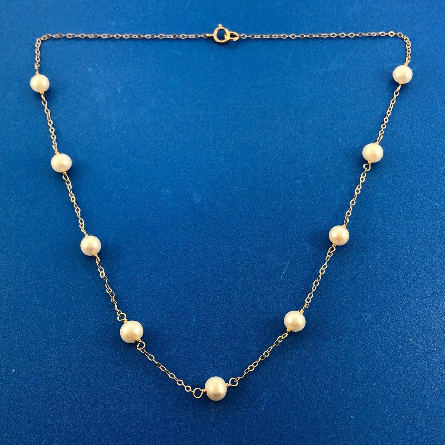 Gorgeous 14k Yellow Gold 6 mm White Pearl Thin Oval Link 16" Chain Necklace