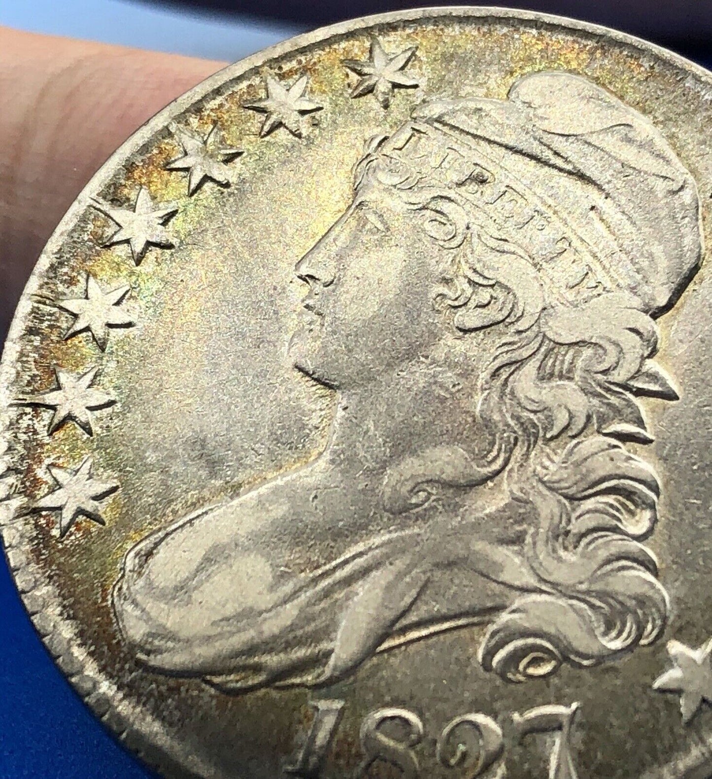 1827 P Capped Bust Silver Half Dollar 50c Early Philadelphia Mint Sunset Tones
