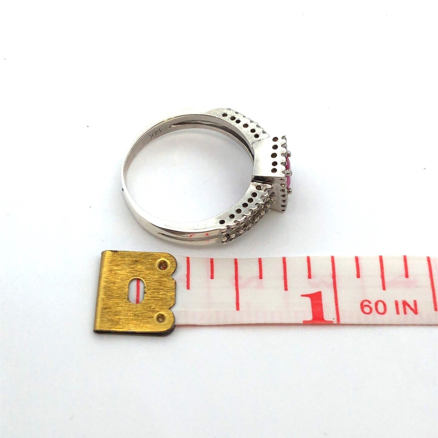 14K White Gold Lab Created Oval Ruby Round Pave Diamond Halo Ring