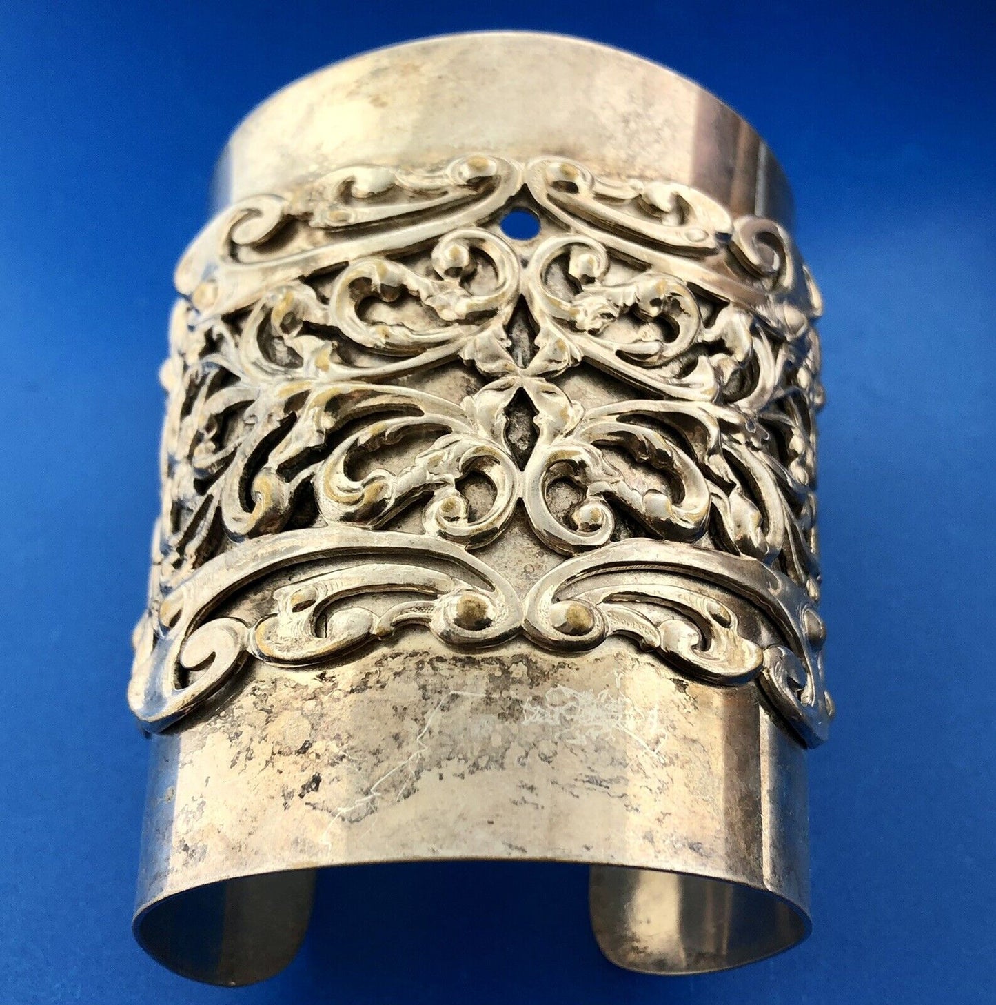 1950's Joseff Of Hollywood Silver Plated Adjustable Baroque Open Cuff Bracelet