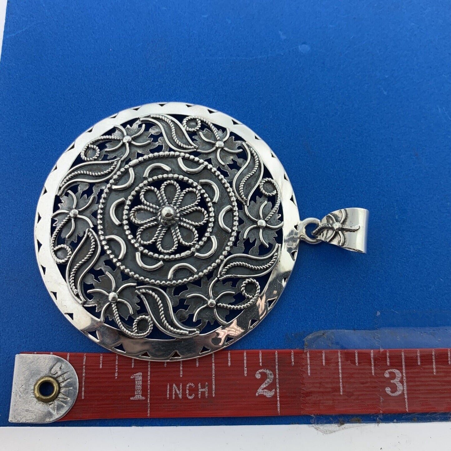 Designer Doug Paulus dP 925 Sterling Silver Floral Scroll Statement Disc Pendant
