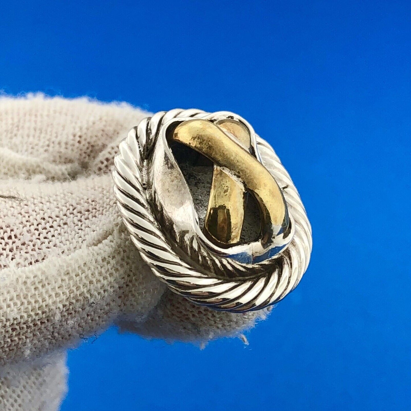 Estate Mexico 925 Sterling Silver Brass Two Tone X O Statement Stud Earrings