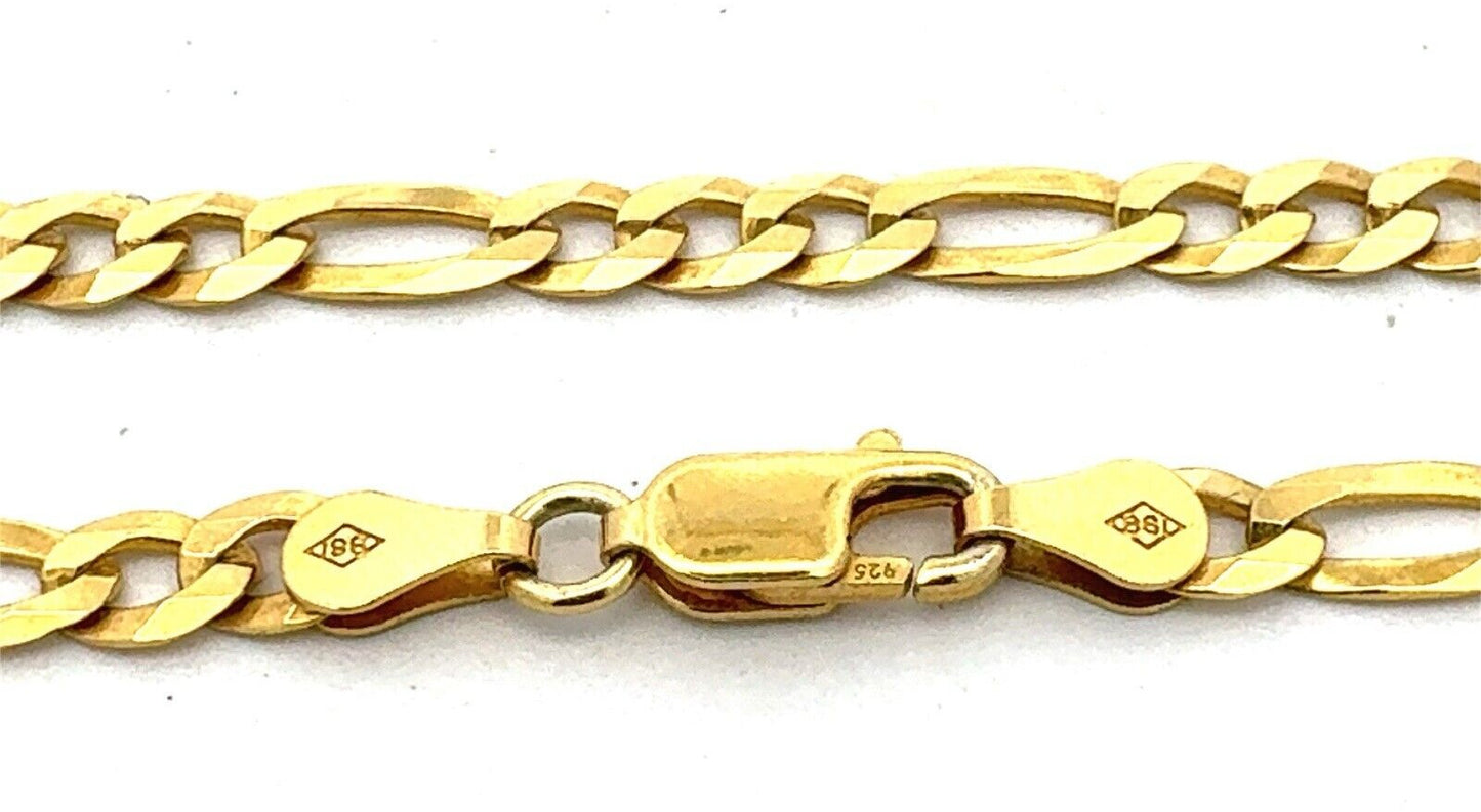 Designer BSI Italy 925 Sterling Silver Gold Vermeil Figaro Link Chain Necklace