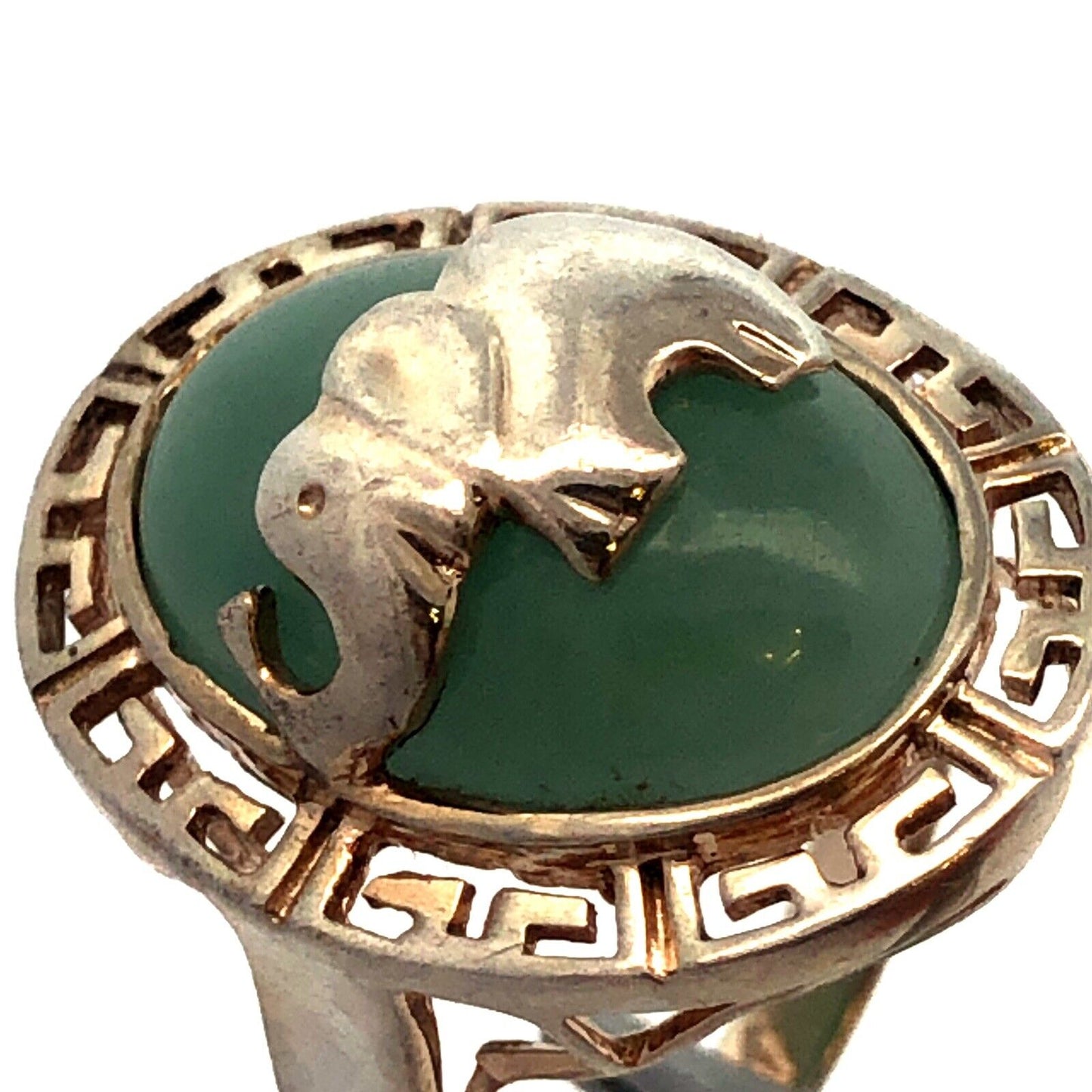 Designer 925 Sterling Silver Jade Oval Cabochon Elephant Statement Cocktail Ring