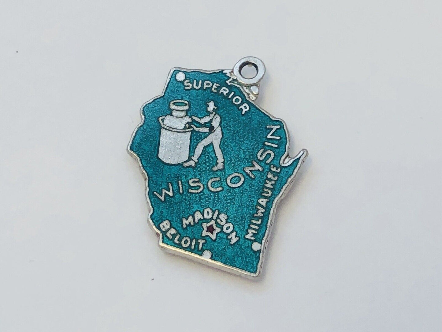Vintage 925 Sterling Silver Green Enamel Wisconsin Bracelet Charm Nurse Doctor