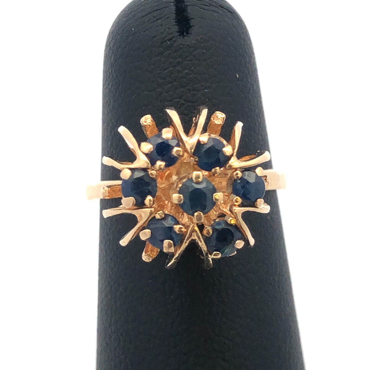 Vintage 14K Yellow Gold Sapphire Buttercup Flower Cluster Cocktail Ring