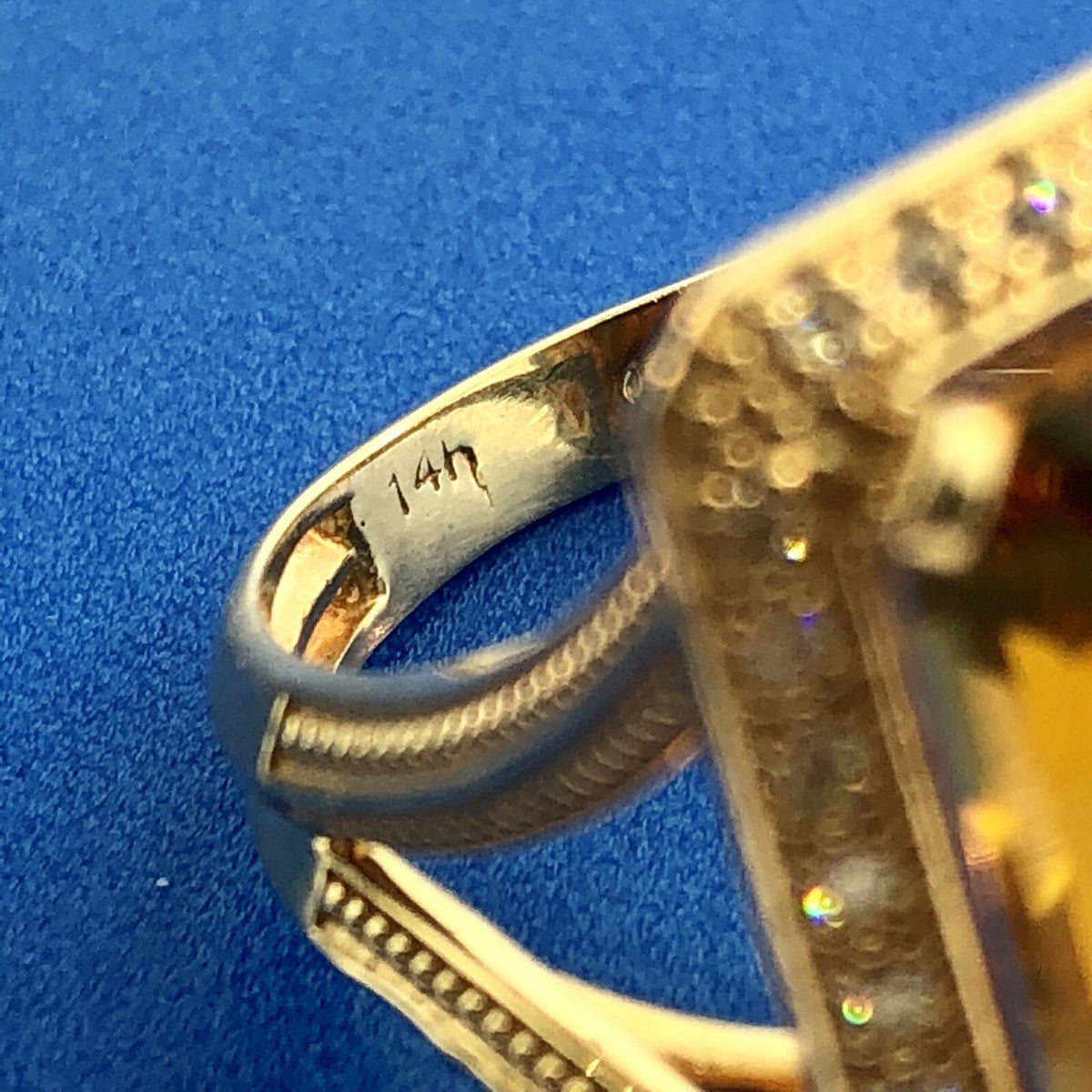 Dramatic 14K Yellow Gold Citrine Diamond Halo November Anniversary Dinner Ring