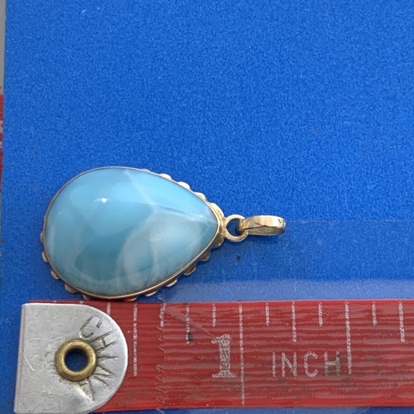 Designer 14K Yellow Gold Teardrop Larimar Statement Pendant