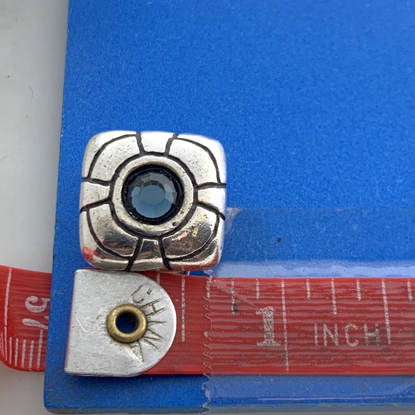 Vintage Modern Square 925 Sterling Silver Blue Glass Clip-On Earrings