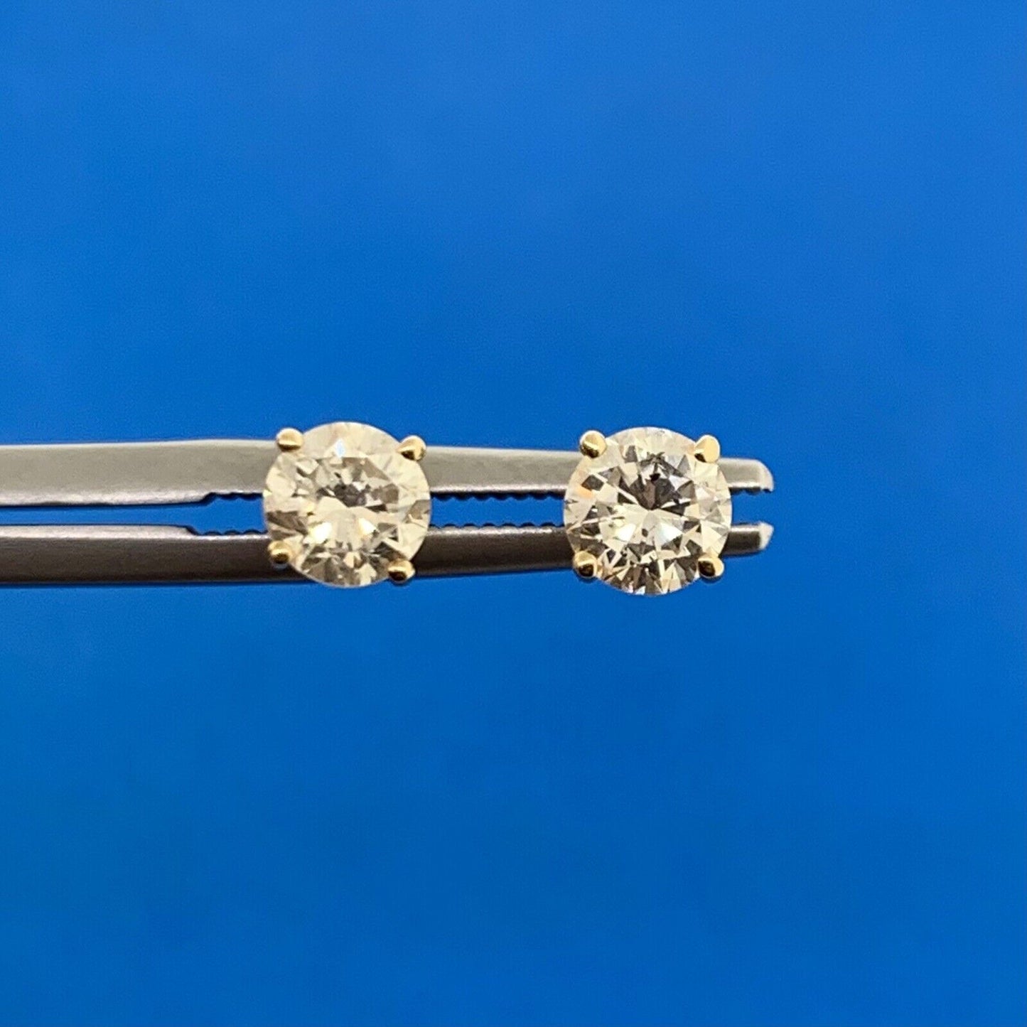 14K Yellow Gold Round Diamond Solitaire Pierced Screw Back Earrings