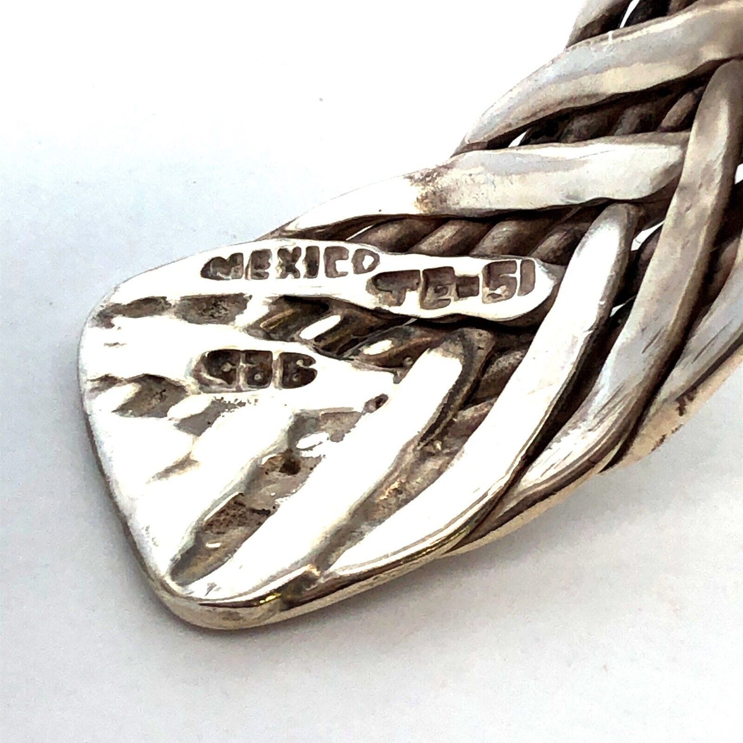 925 Sterling Silver Taxco TE-51 Mexico Braided Woven Statement Cuff Bracelet