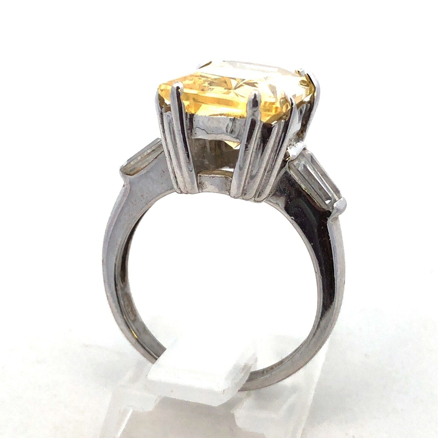 Designer CWE 925 Sterling Silver Radiant Emerald Lemon Quartz CZ Accent Ring