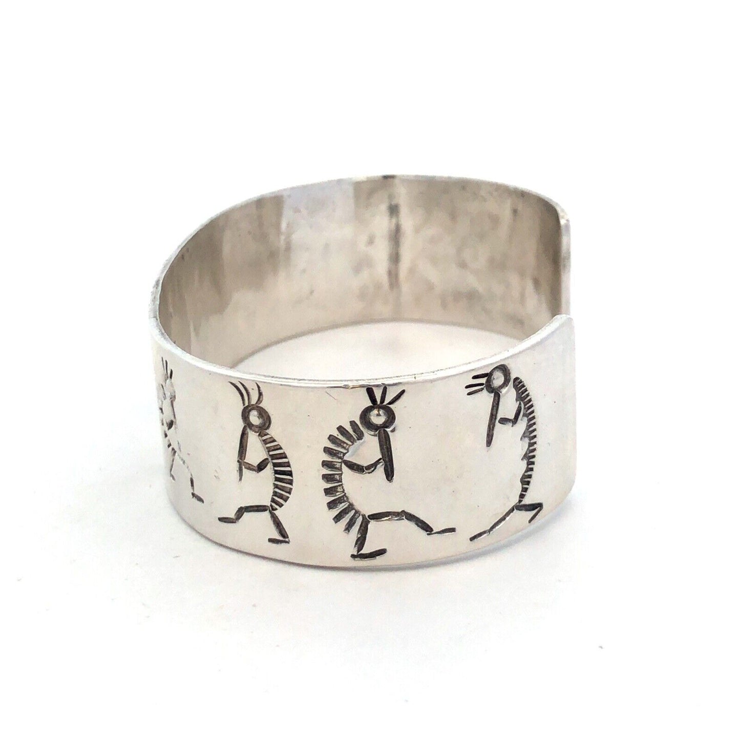 Native American 925 Sterling Silver Kokopelli Fertility Luck Open Cuff Bracelet