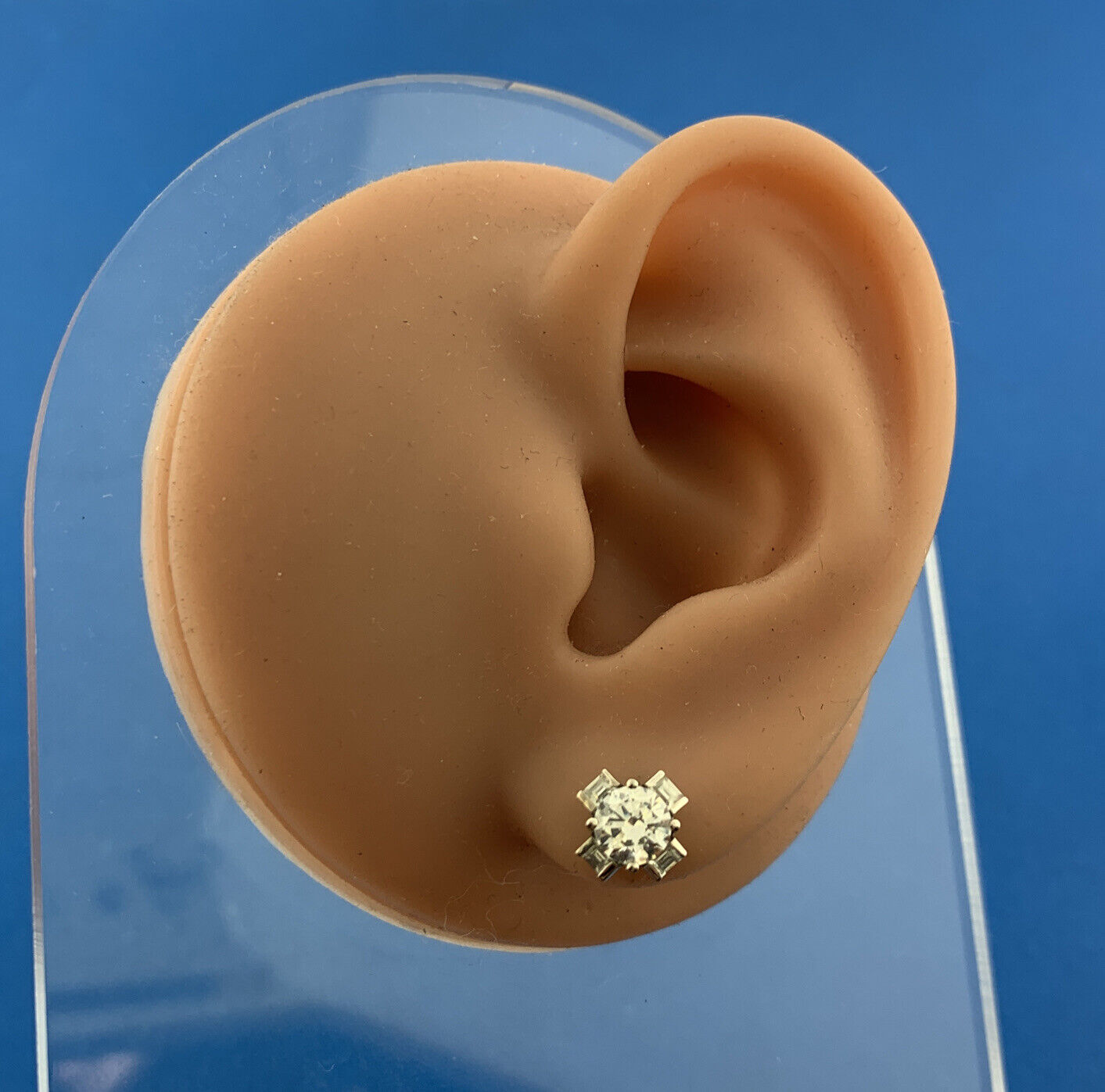 Designer 14K White Gold Cubic Zirconia Solitaire Accent Statement Stud Earrings