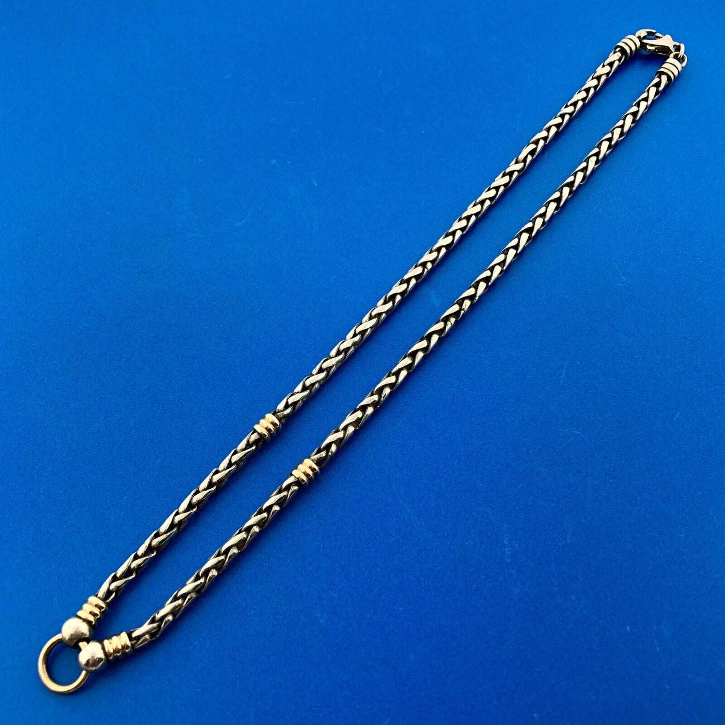 14K Yellow Gold Sterling Silver 925 Classic Wheat Cable Station Necklace