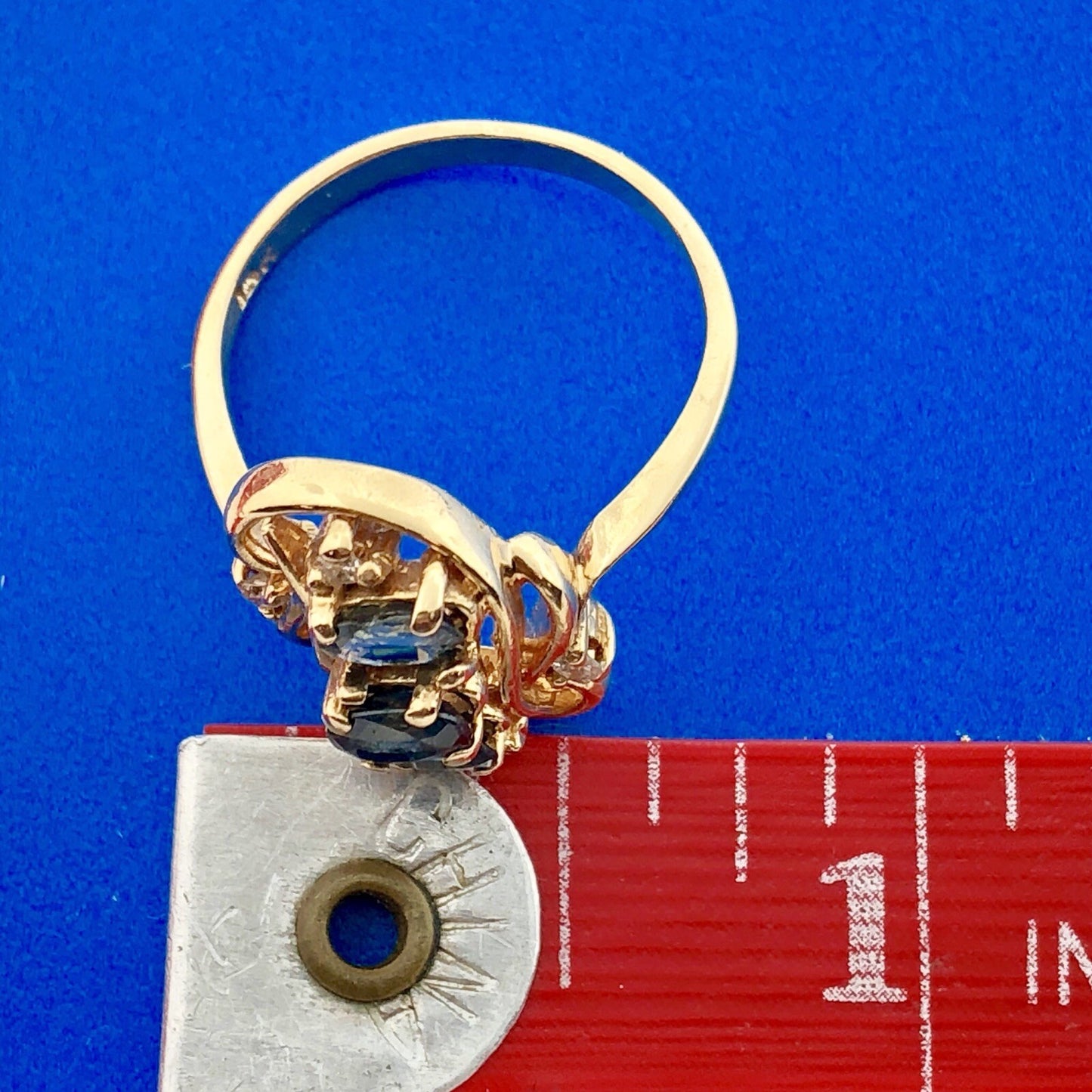 Vintage 14K Yellow Gold Sapphire Diamond Anniversary Birthstone Cocktail Ring
