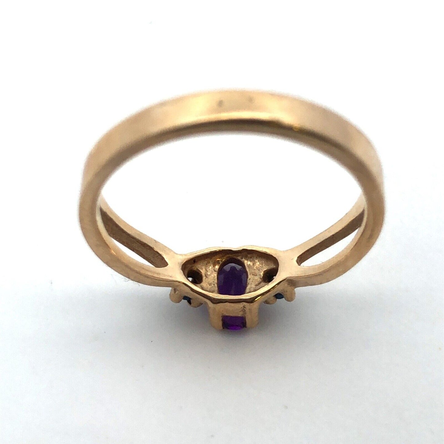 Designer 10K Yellow Gold Oval Amethyst Round Sapphire Accented Ring