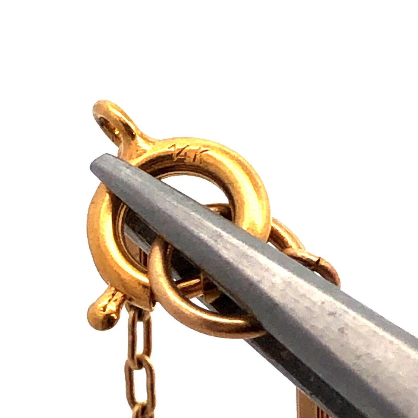 Estate 14K Yellow Gold White Pearl Beaded Station Bar Link Chain Bracelet