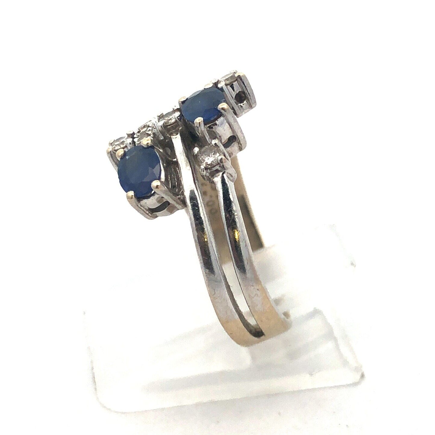 One-of-a-kind 14k White Gold Diamond and Sapphire Statement Ring