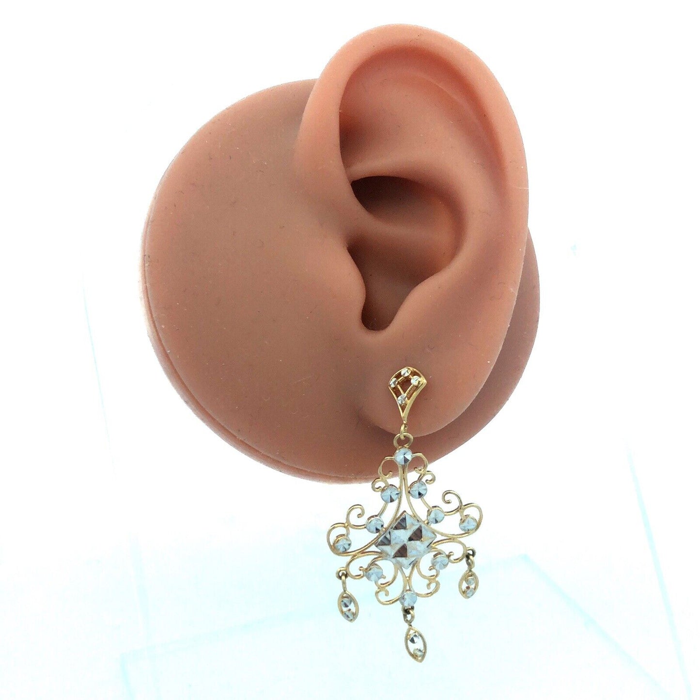 14K White Yellow Gold Chandelier Wedding Bridal Filigree Ornate Dangle Earrings