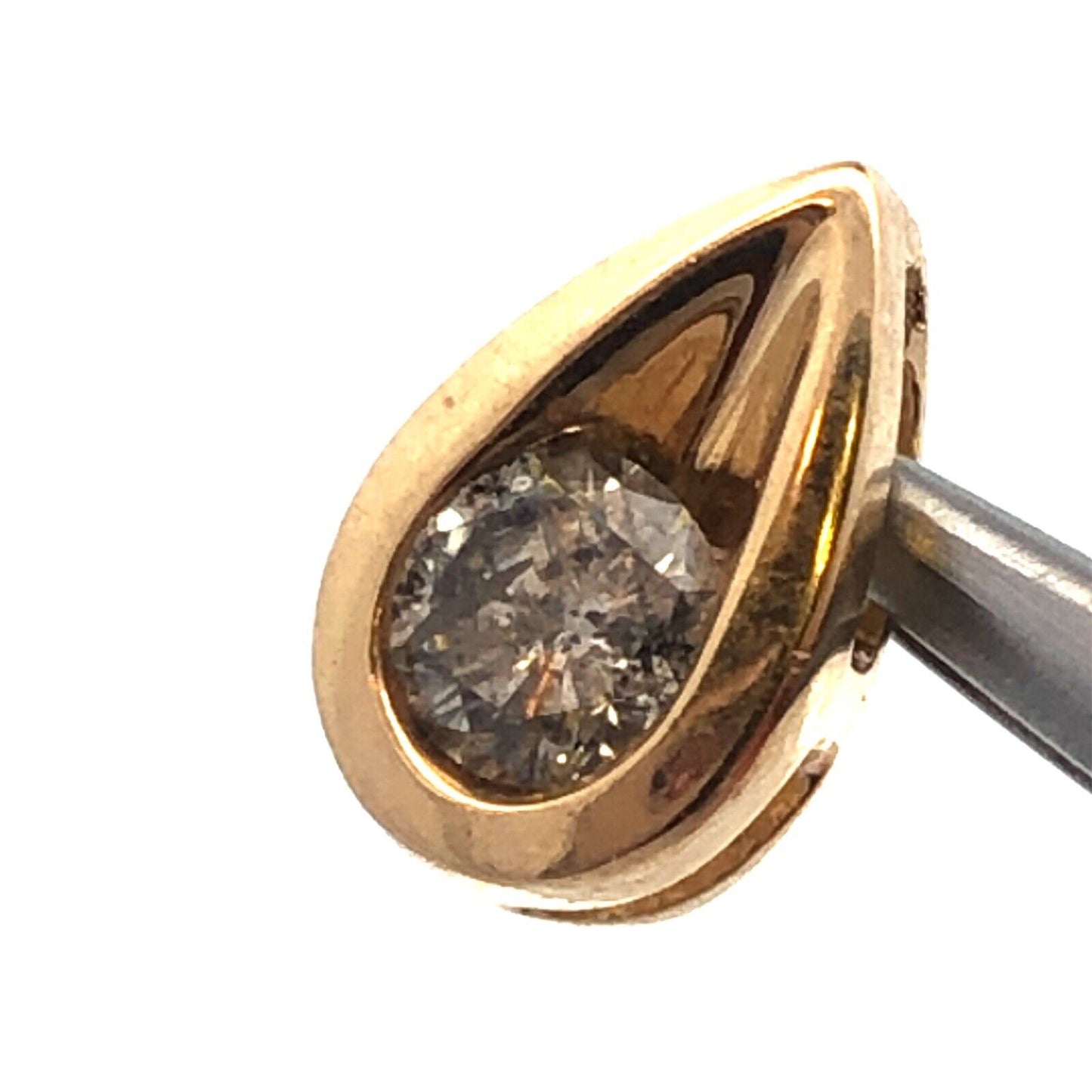 Designer 14K Yellow Gold Round Diamond Solitaire Teardrop Modernist Pendant