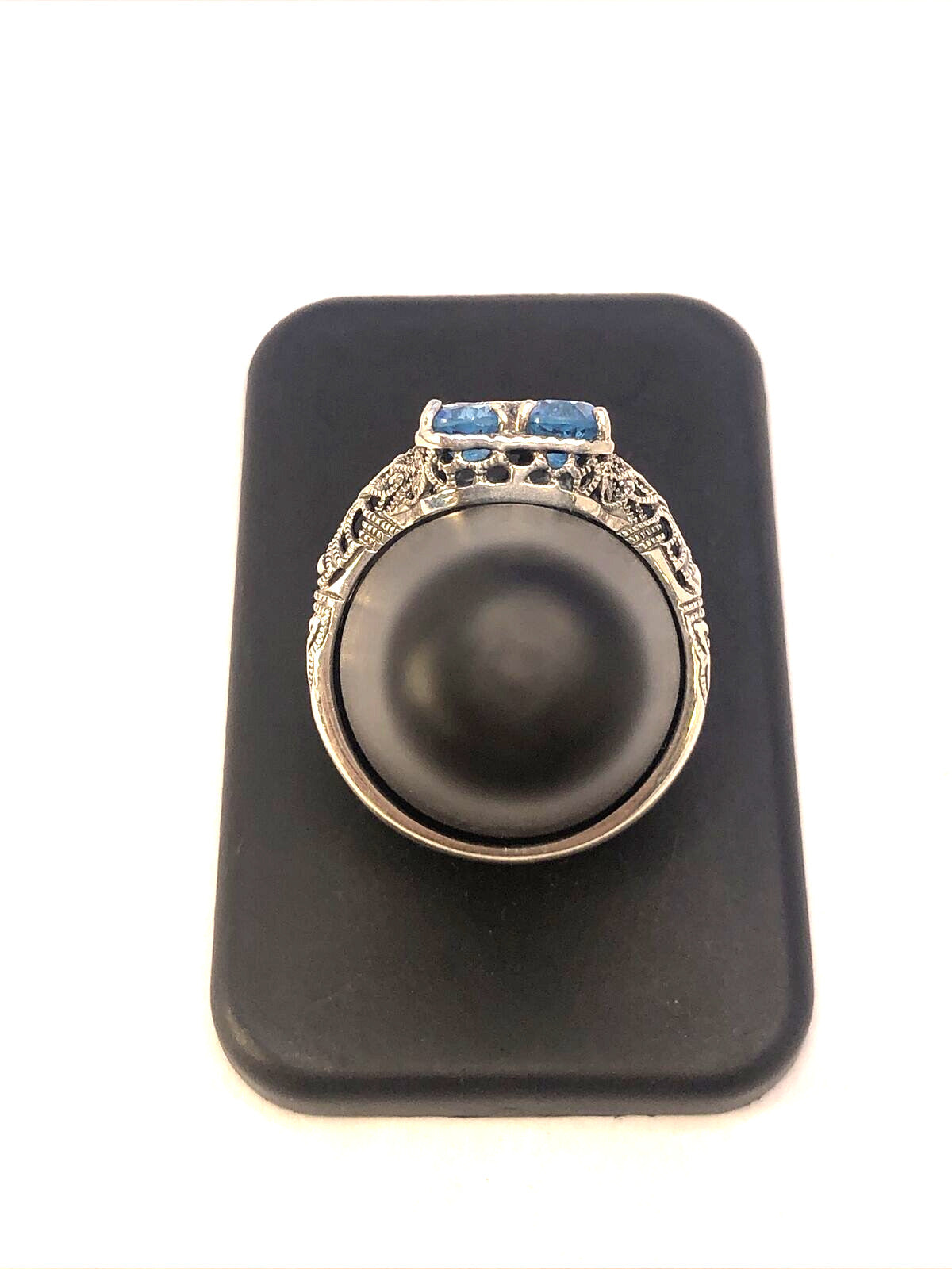 Designer CNA 925 Sterling Silver Blue Topaz and Diamond Accent Rectangle Ring