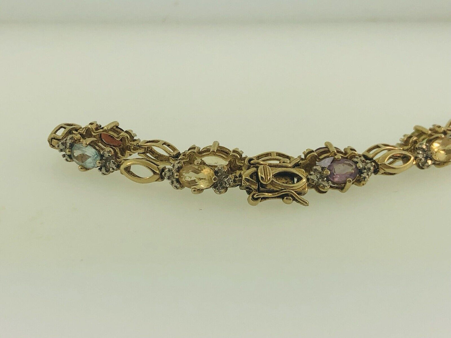 Sterling Silver 925 Vermeil Oval Multi-Gem Station Tennis Bracelet