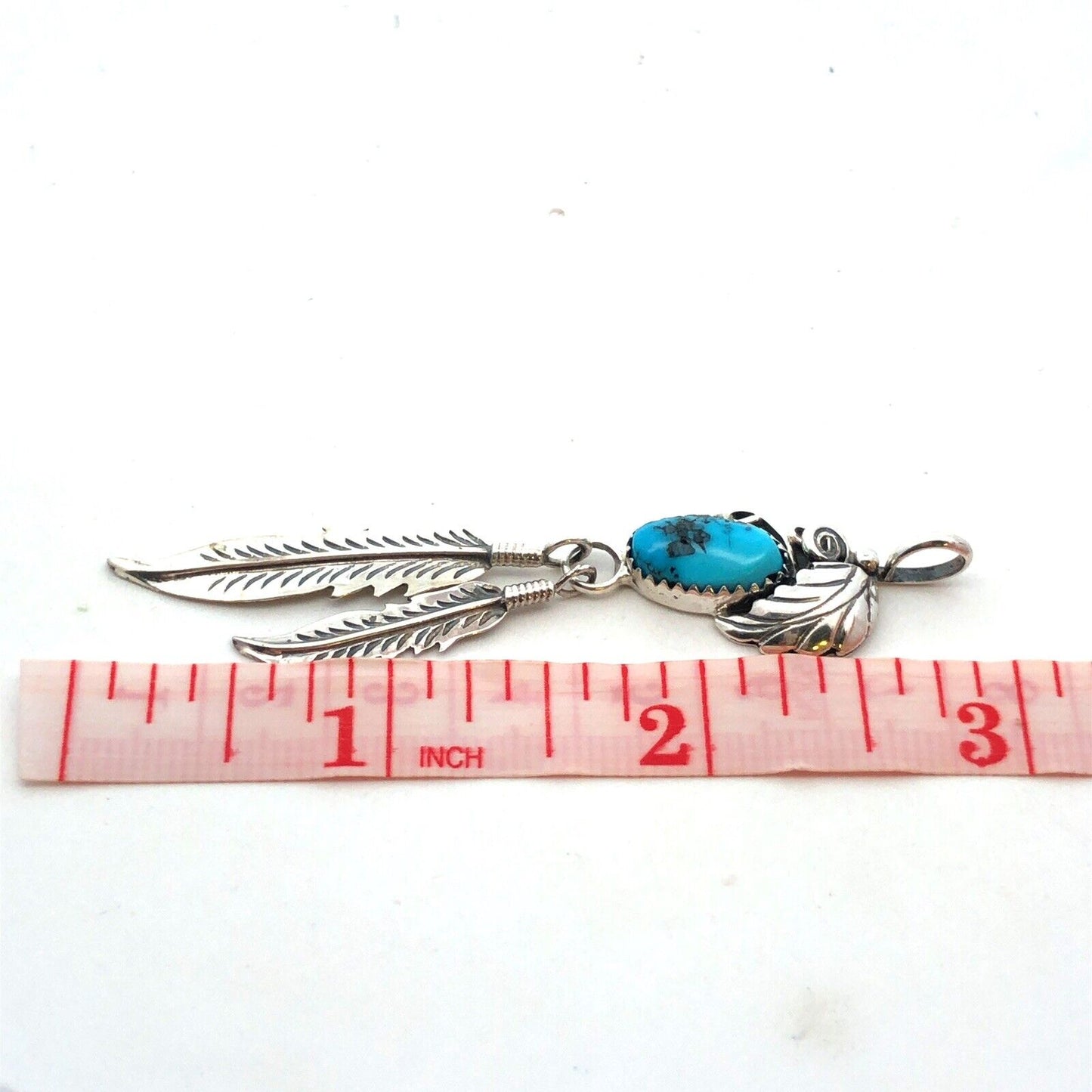 Native American Signed 925 Sterling Silver Turquoise Squash Blossom Pendant