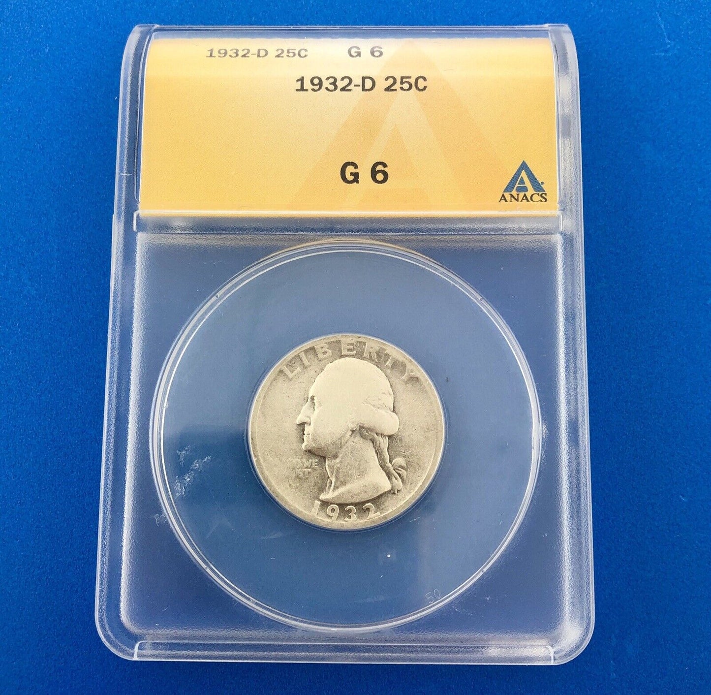 1932 D Silver Washington Quarter The Key Date Better Rare Denver ANACS G 6