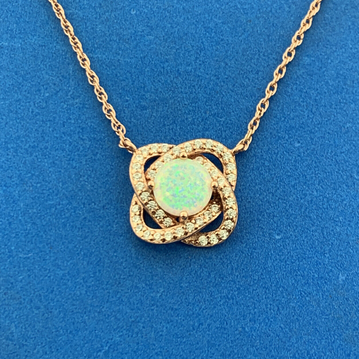 Jacmel Mauritius JCM 925 Sterling Silver Rose Tone Opal Cubic Zirconia Necklace