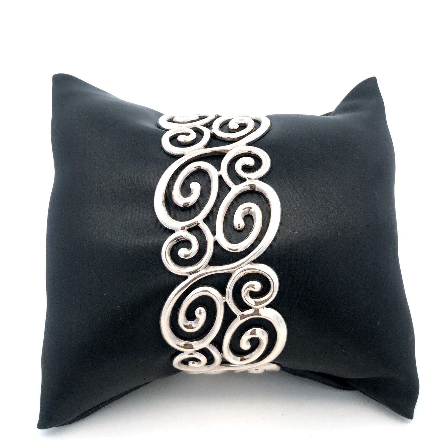 Designer 925 Sterling Silver Swirl Scroll Wide Oval Open Cuff Statement Bracelet