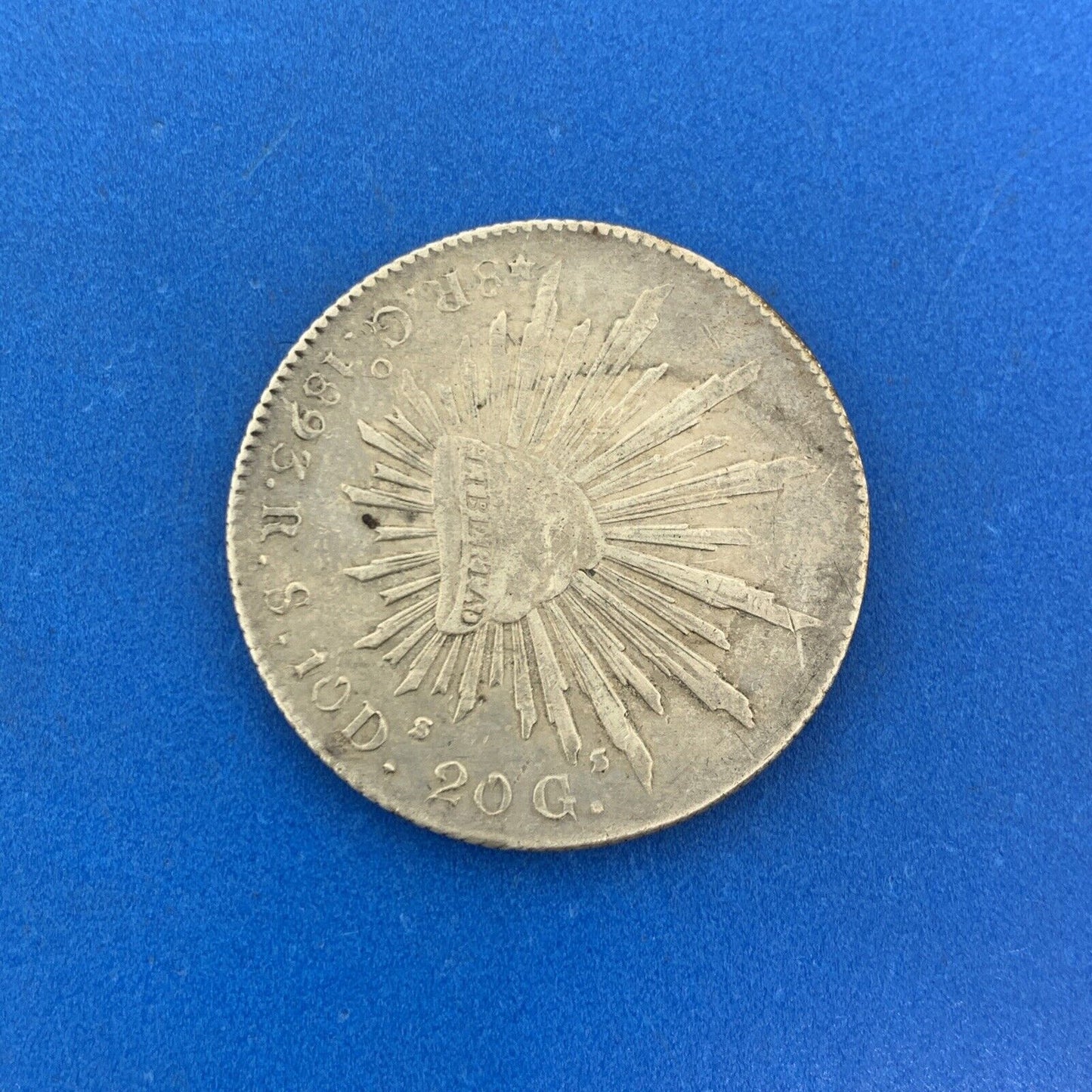 1893 Go Guanajuato 8 Reales R.S. 10 D 20 G .903 Silver Mexico Coin