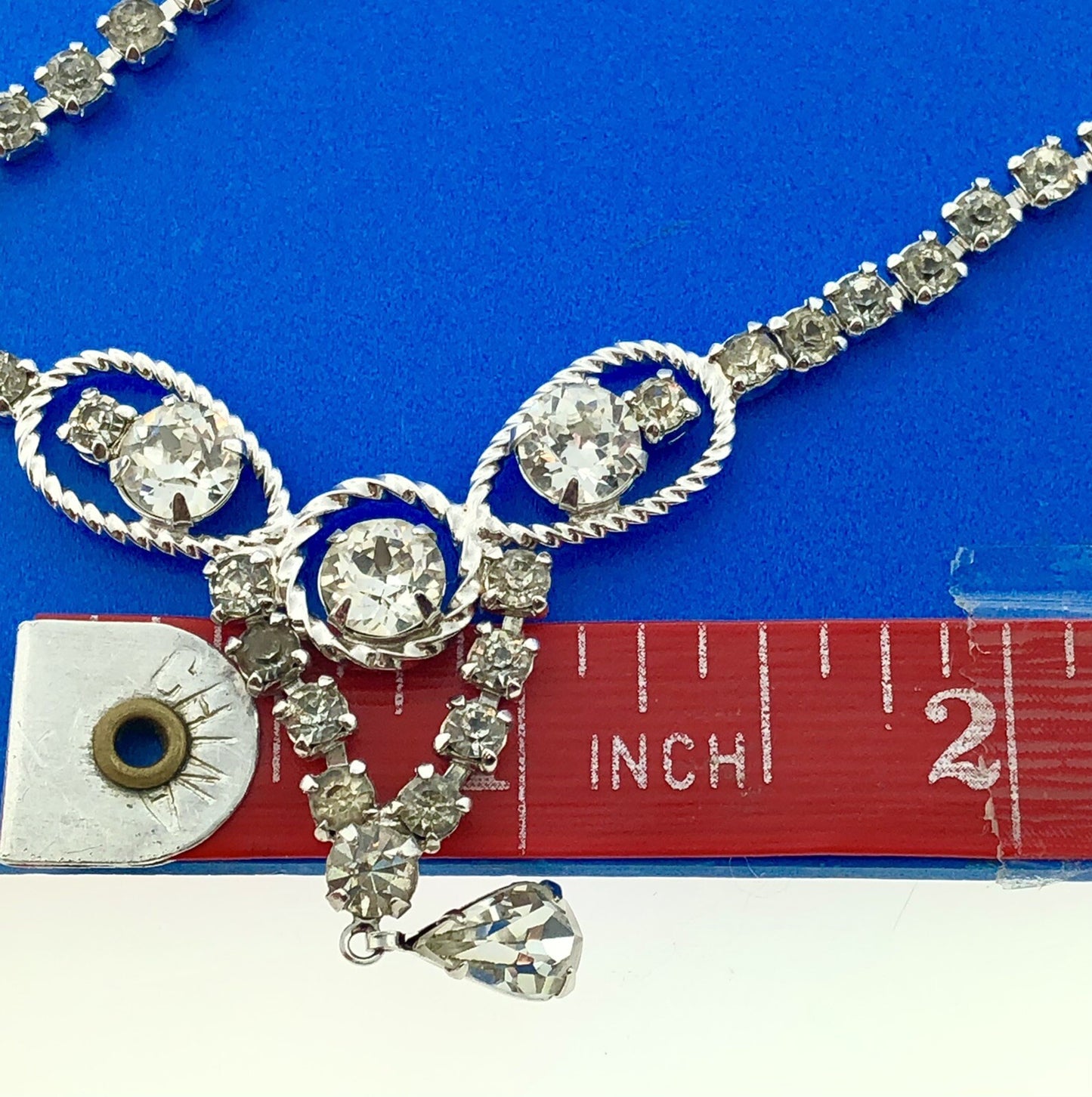 Vintage Silver Tone Rhinestone Choker Necklace Earrings Bridal Evening Set