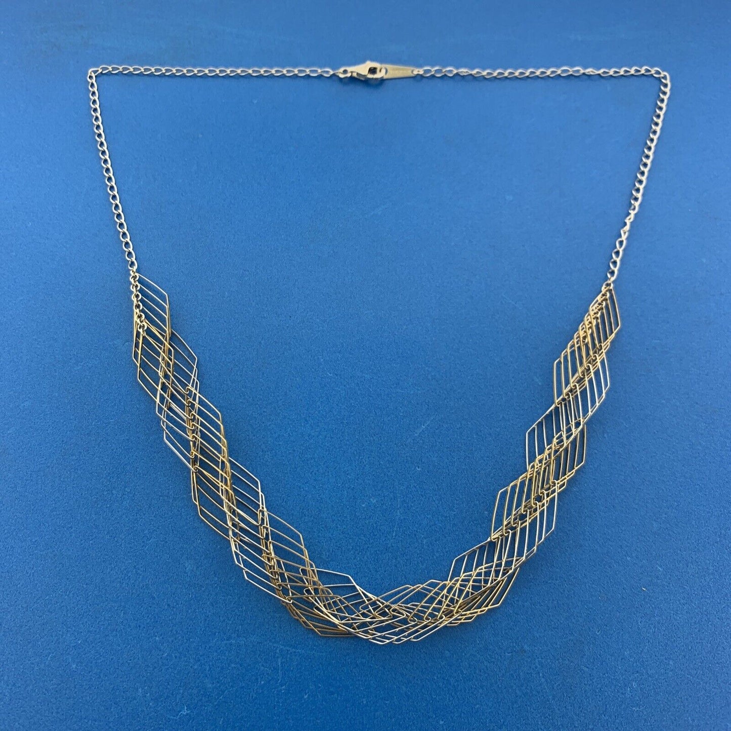 Designer 10K Yellow Gold 925 Sterling Silver Modernist Wire Abstract Necklace