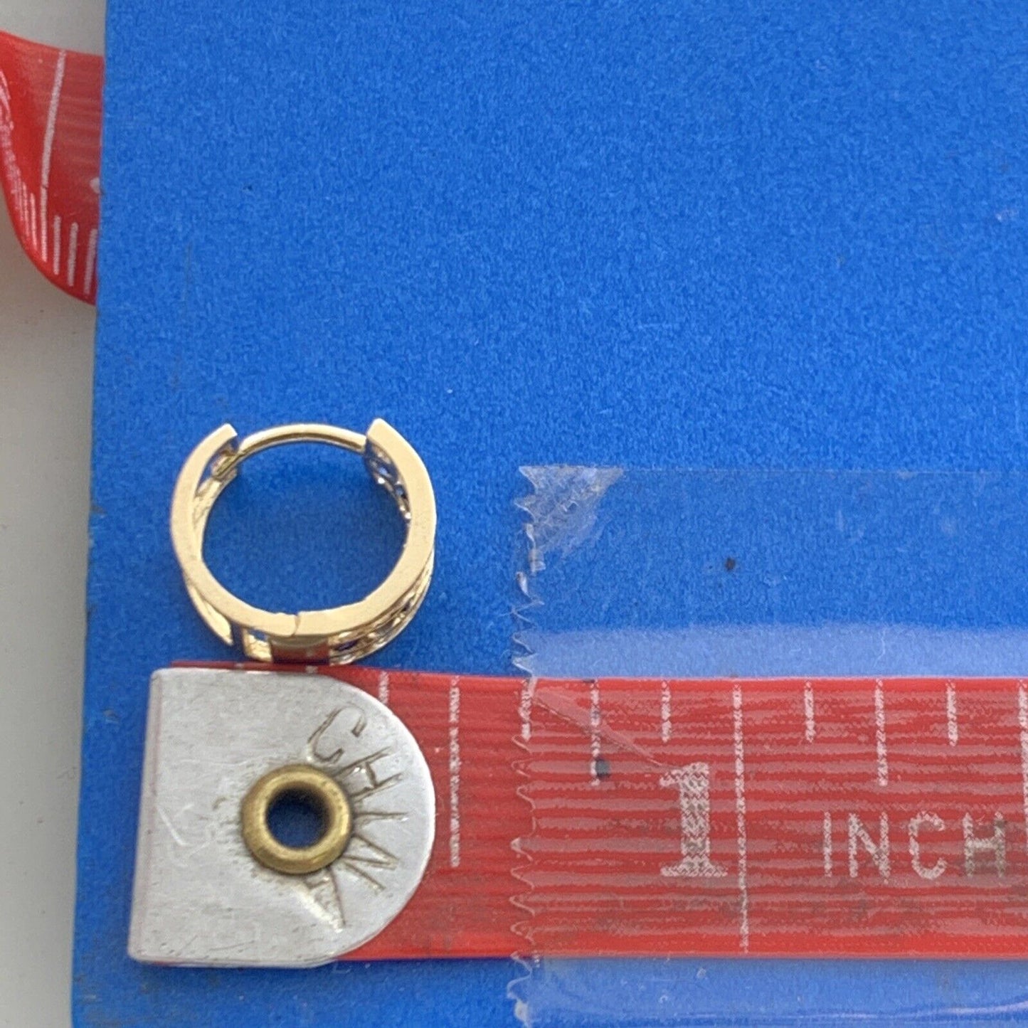 Designer JTS 14K Yellow Gold White Topaz Blue Sapphire Huggie Hoop Earrings