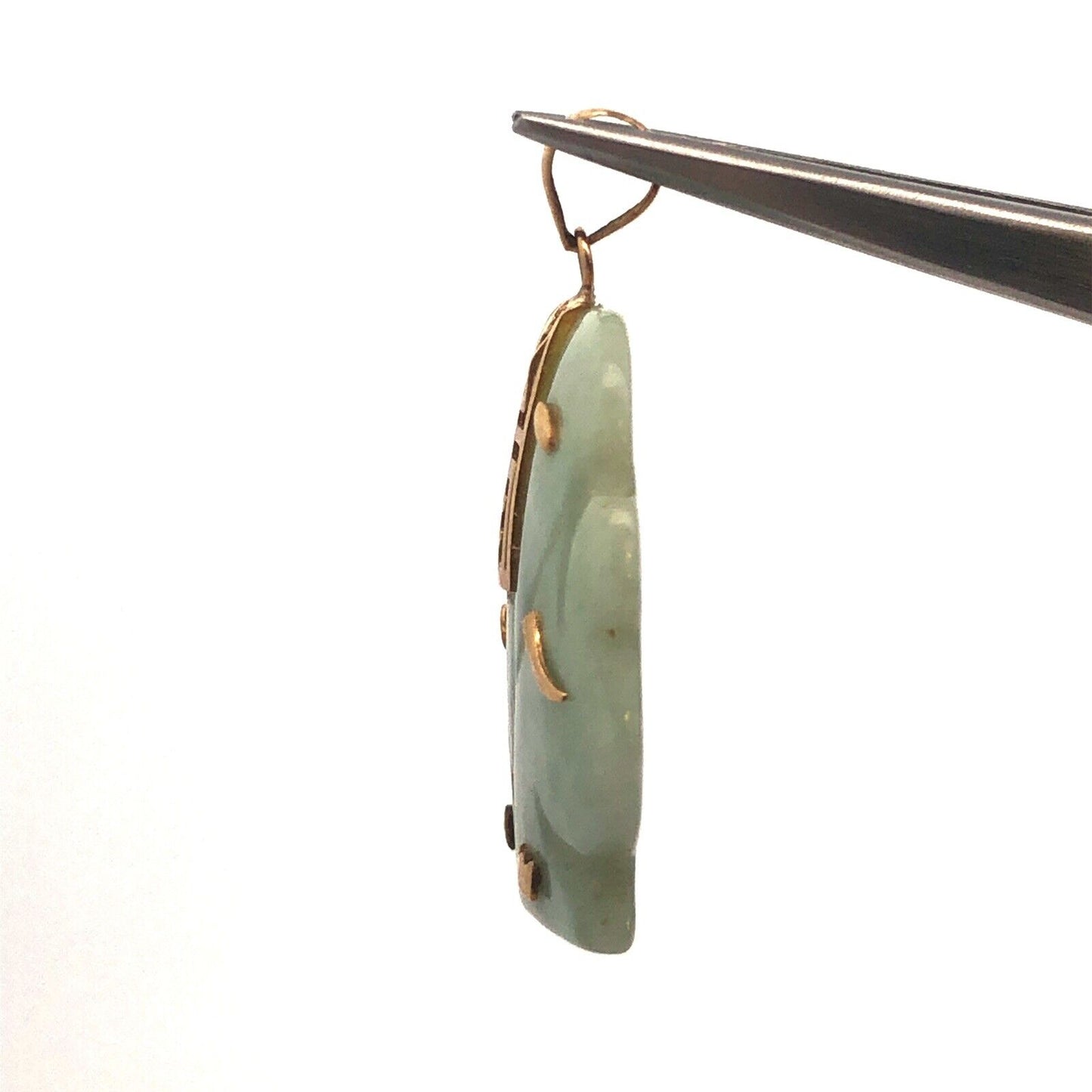 Vintage 10K Yellow Gold Jade Elephant Good Luck Symbolic Charm Pendant