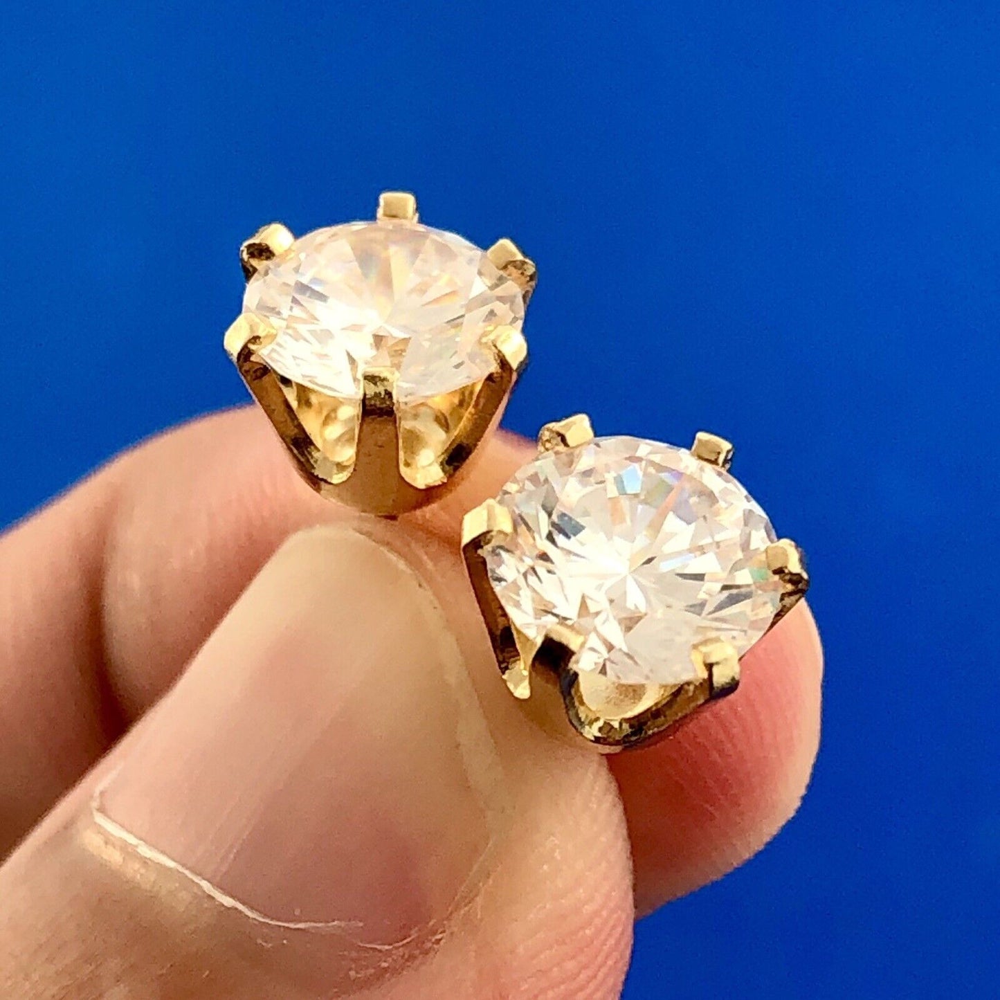 14k Yellow Gold Ladies CZ Cubic Zirconia Stud Earrings 5.06 Carat ct