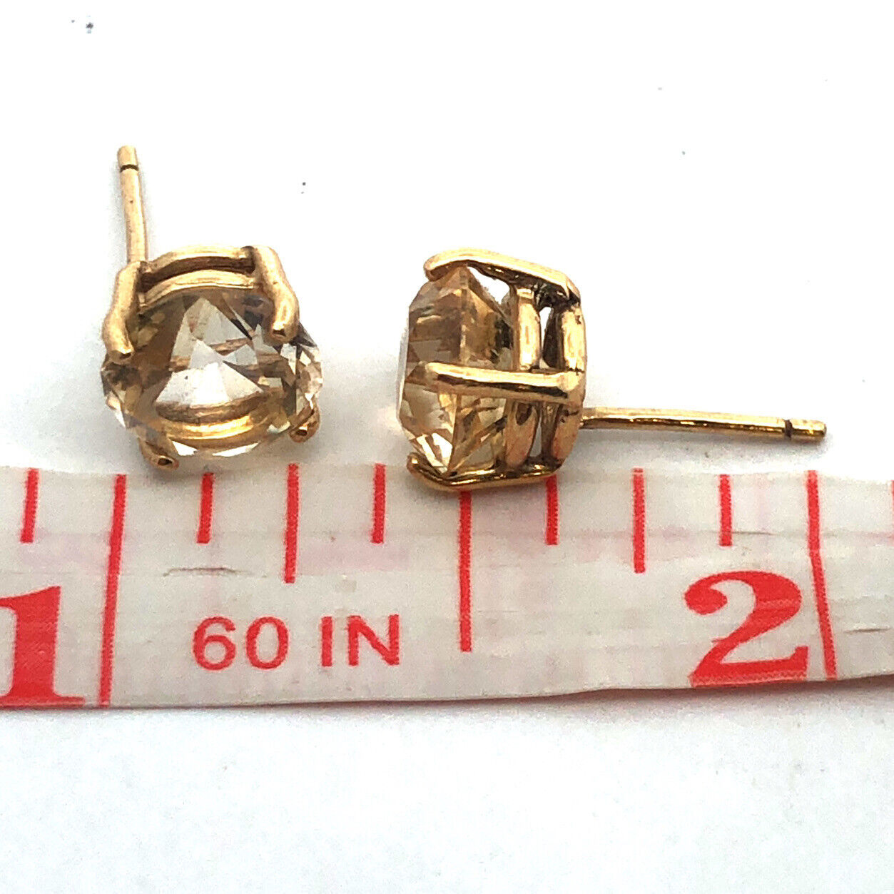 Stunning 14K Yellow Gold Honey Quartz Solitaire Statement Stud Earrings