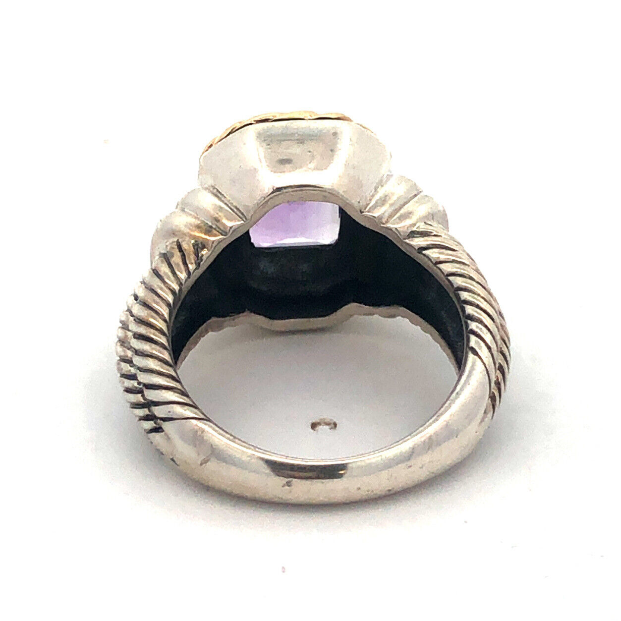 Designer CNA 925 Sterling Silver 14K Yellow Gold Emerald Cut Amethyst Sz 7 Ring