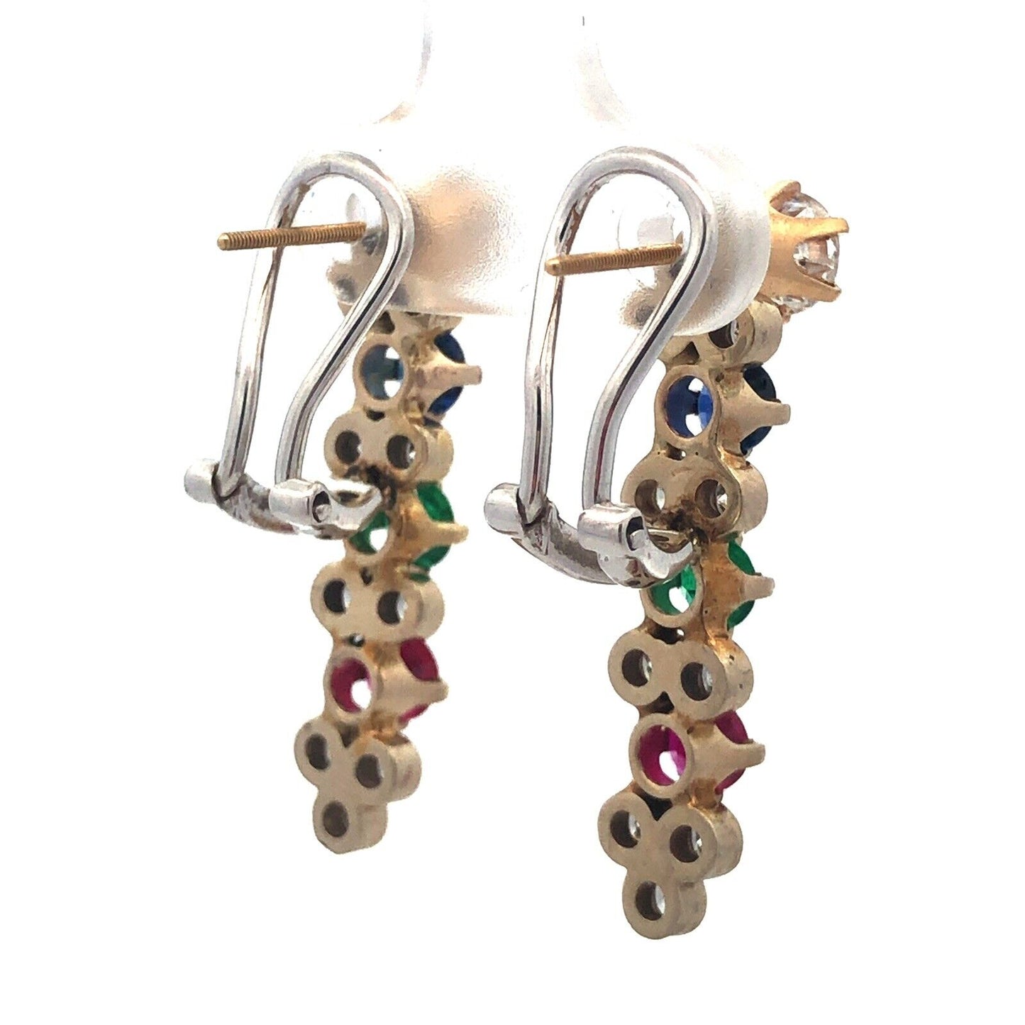Designer 14K Yellow White Gold Diamond Sapphire Ruby Emerald Omega Back Earrings