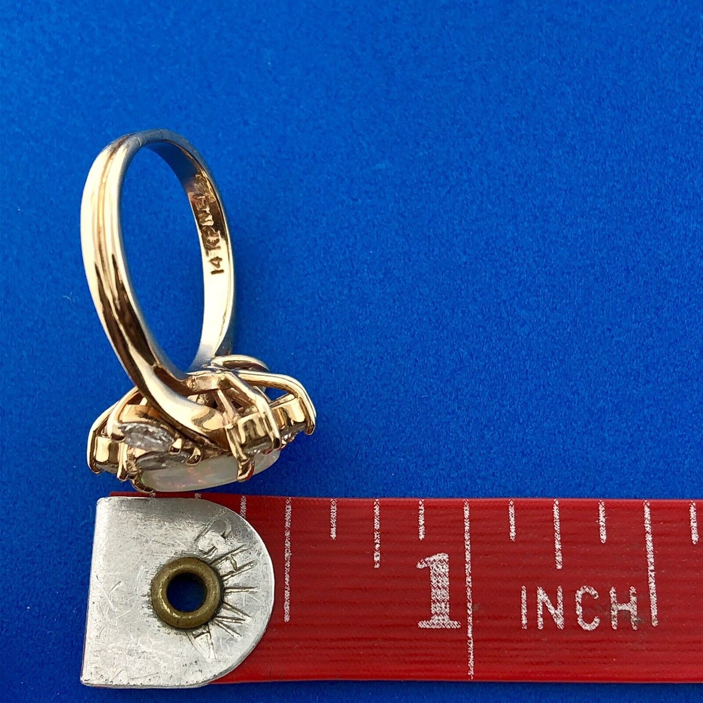 Vintage Estate NEI 14k Yellow Gold Opal Diamond Accented Ring Size 5.5