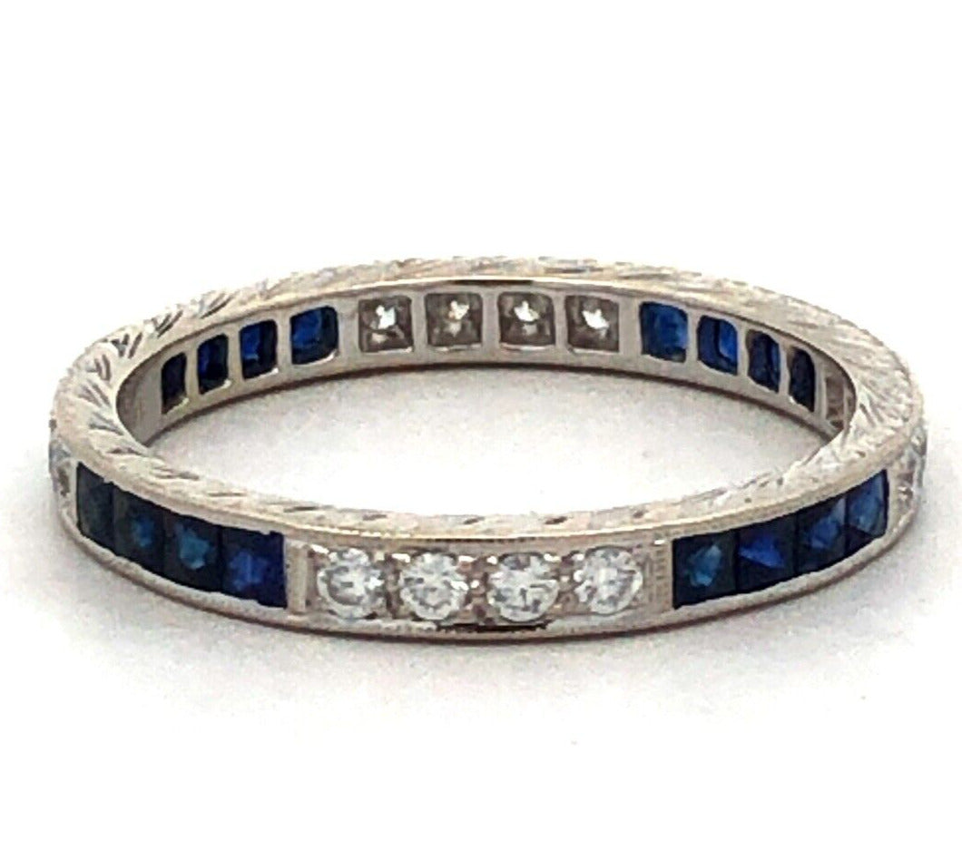 Designer BKC 14K White Gold Sapphire Diamond Wedding Anniversary Band Ring