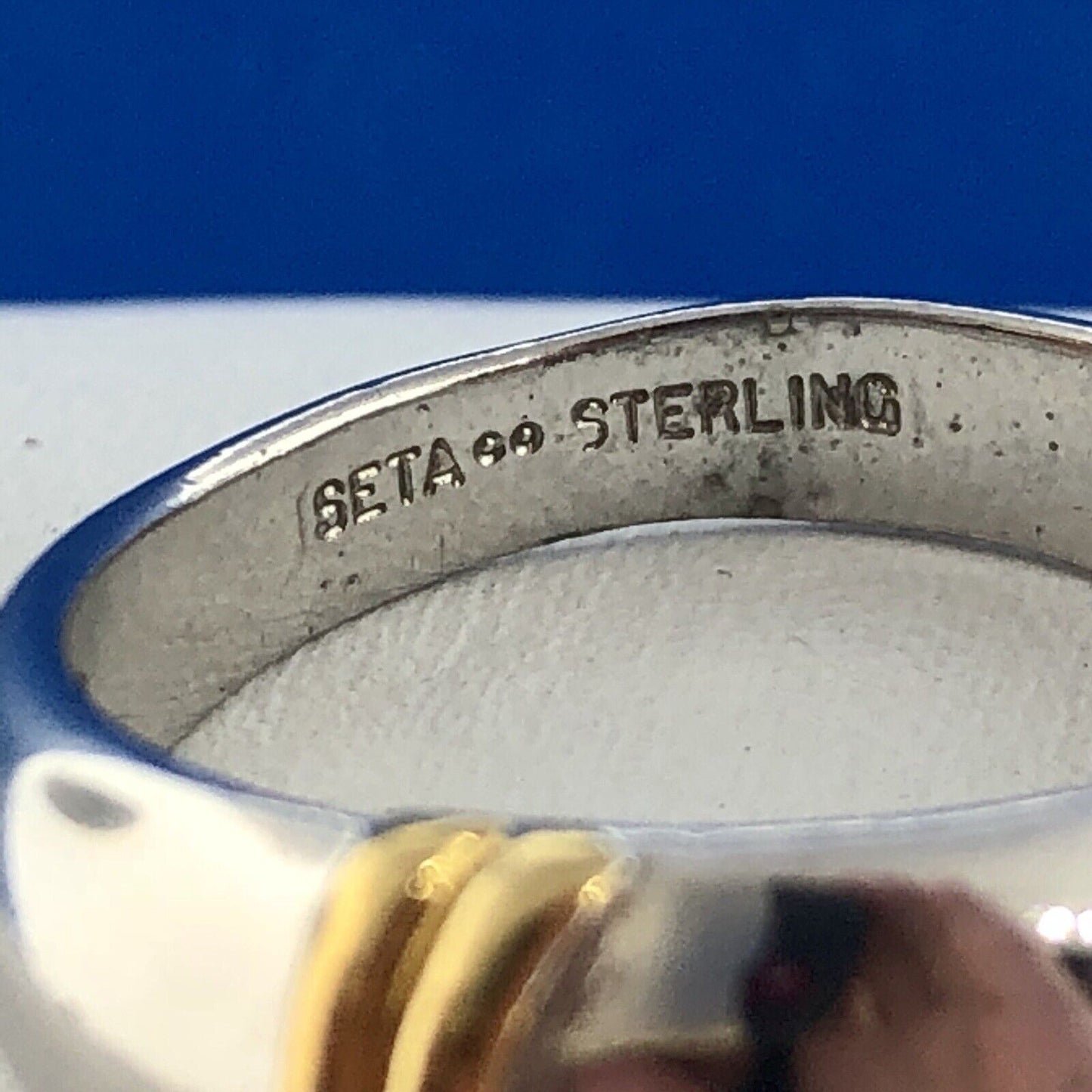 Designer SETA Two Toned Sterling Silver 925 Polished Ribbed Band Ring