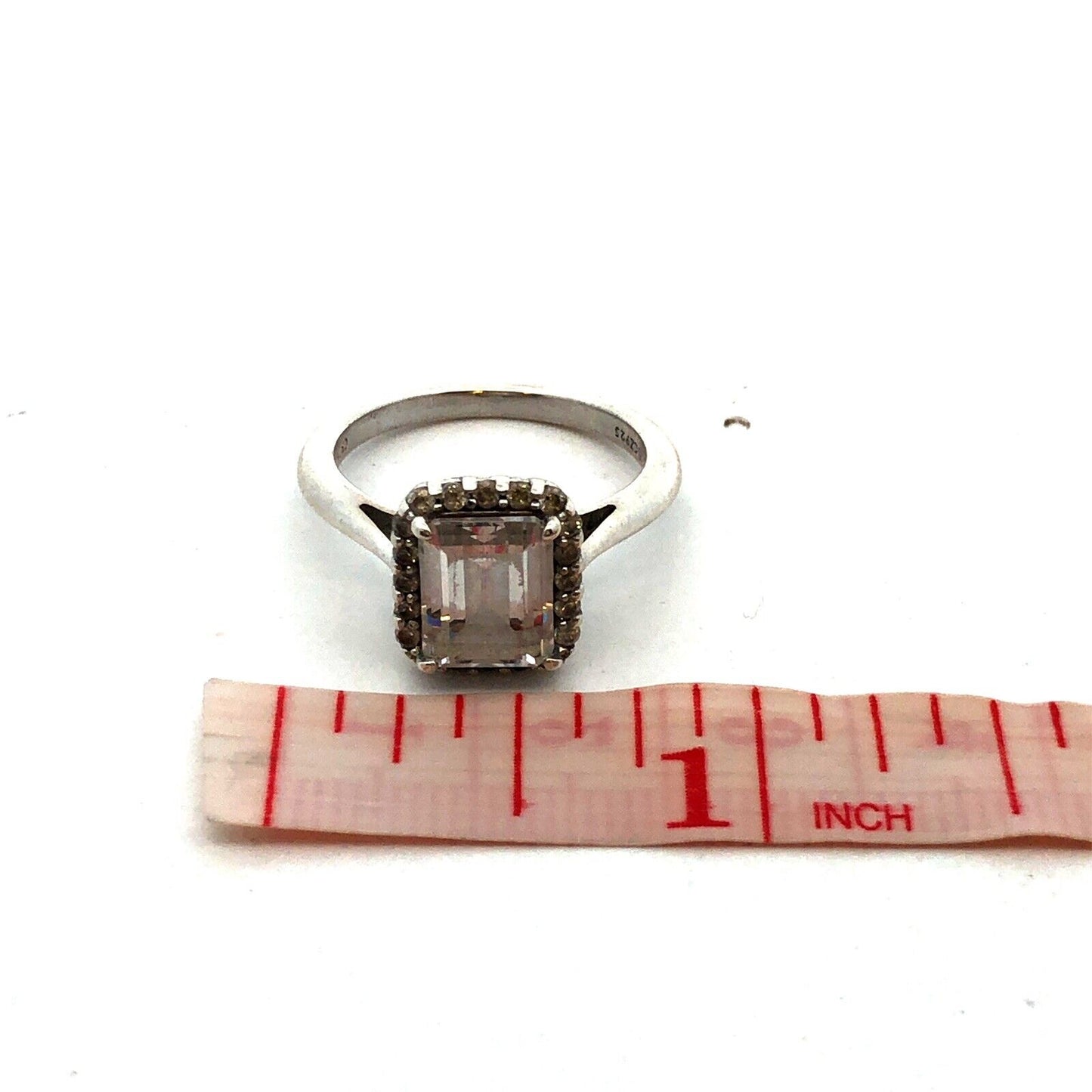 Sterling Silver Emerald Cubic Zirconia Halo Solitaire Engagement Ring