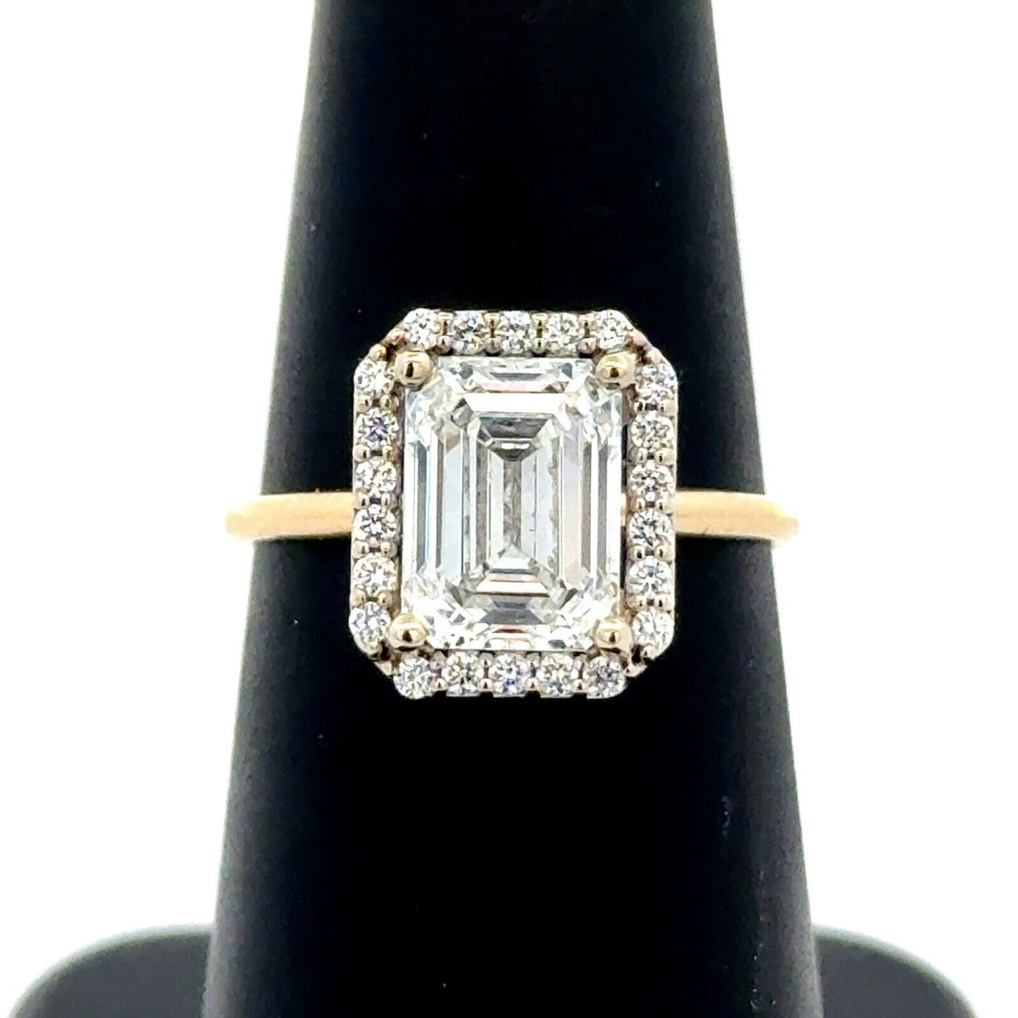 14K Yellow Gold Emerald Lab Created Diamond 2.55 TCW Halo Engagement Ring