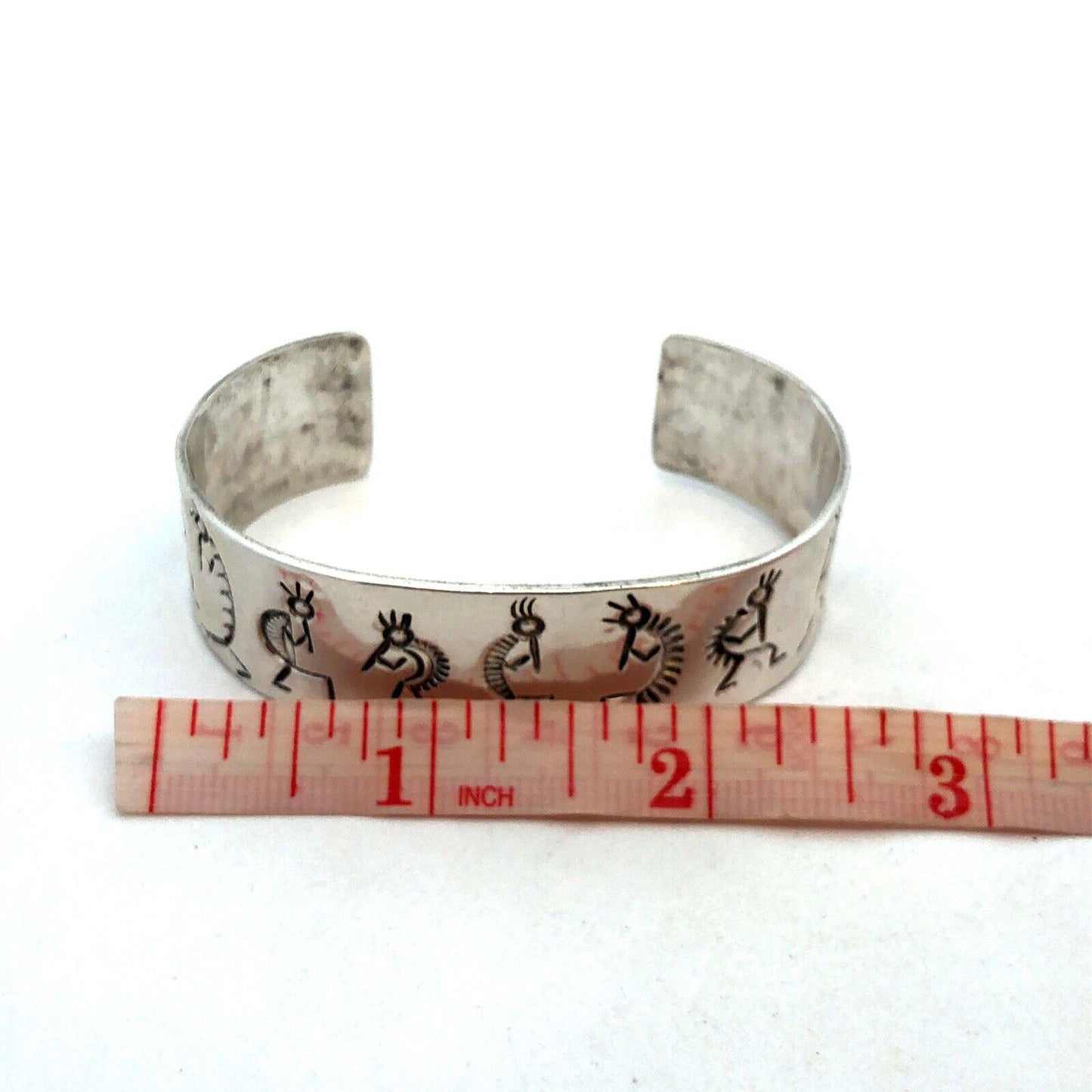 Native American 925 Sterling Silver Kokopelli Fertility Luck Open Cuff Bracelet