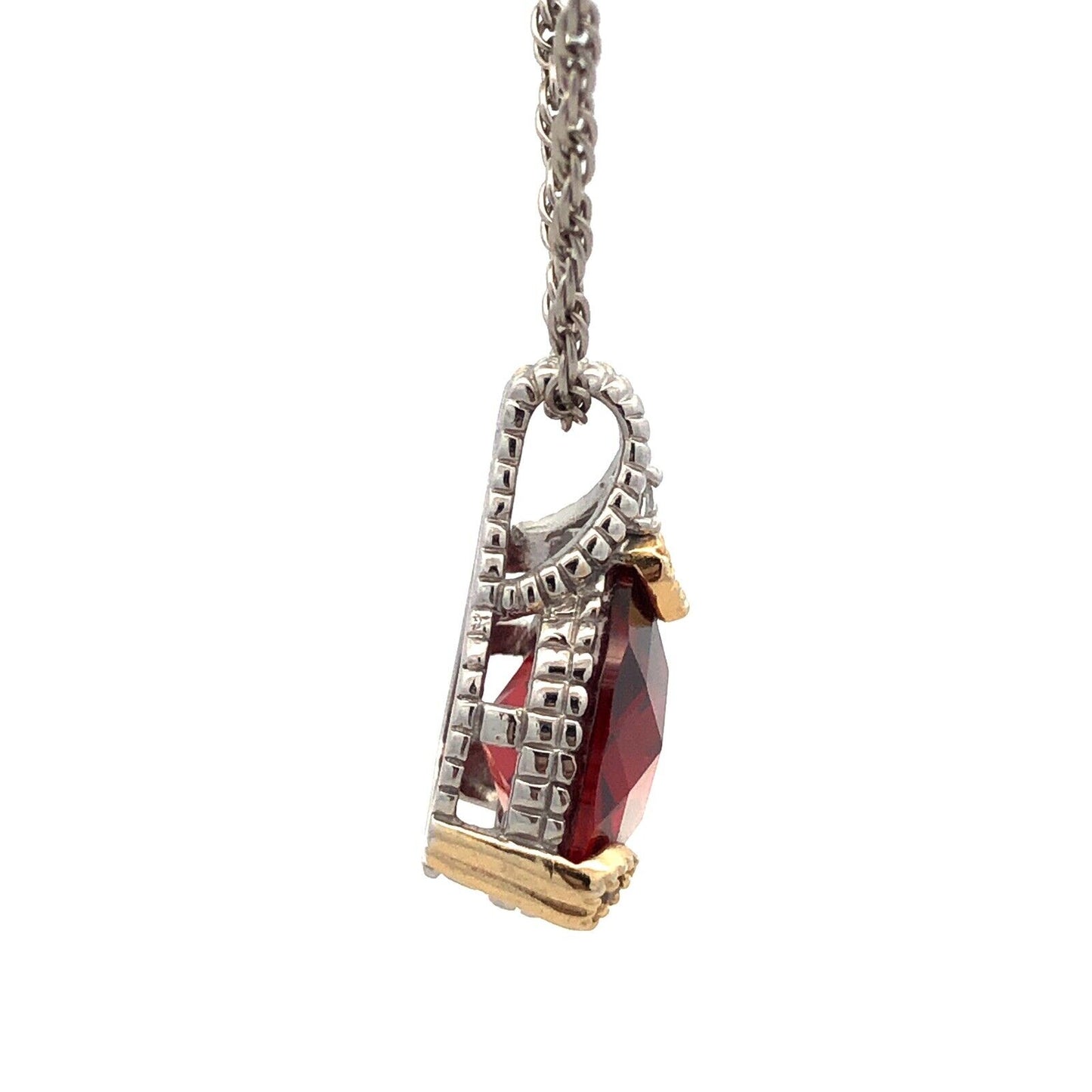 925 Sterling Silver Two Tone Cushion Cut Red Cubic Zirconia CZ Necklace