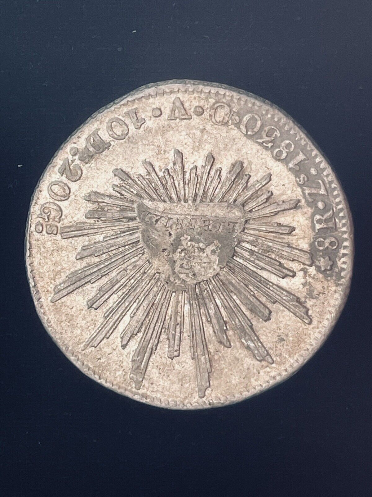 1830 Zs Zacatecas Mexico 8 Reales .903 Silver O.V. Cap and Rays Libertad Coin