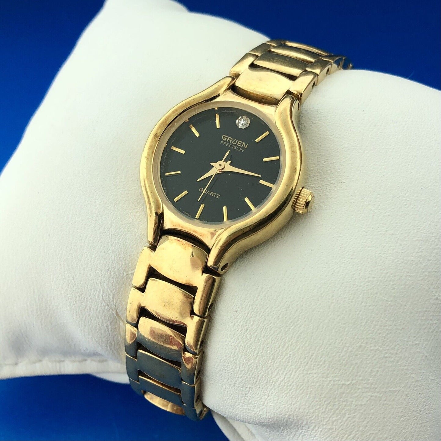 Gruen Precision Gold Tone Stainless Steel Diamond Accented Vintage Ladies Watch