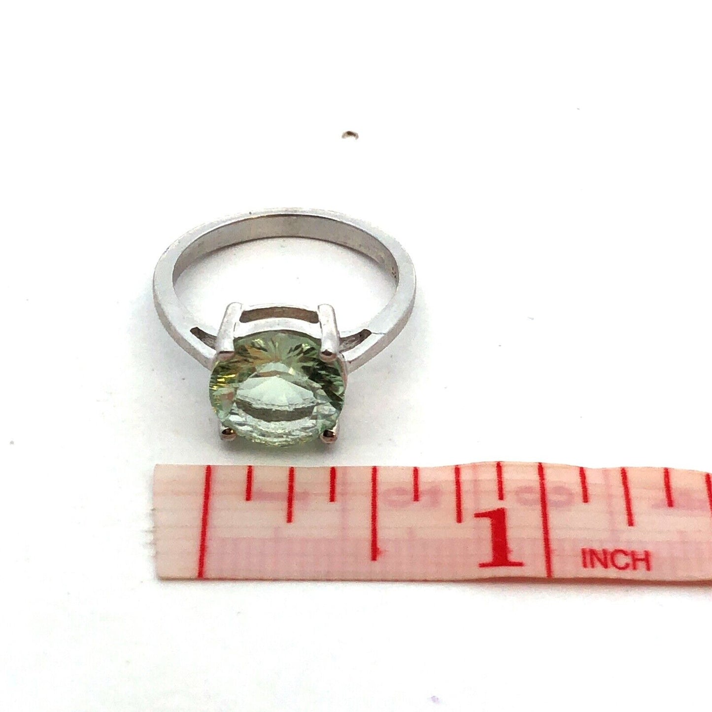 Designer TGGC 925 Sterling Silver Round Green Amethyst Solitaire Ring